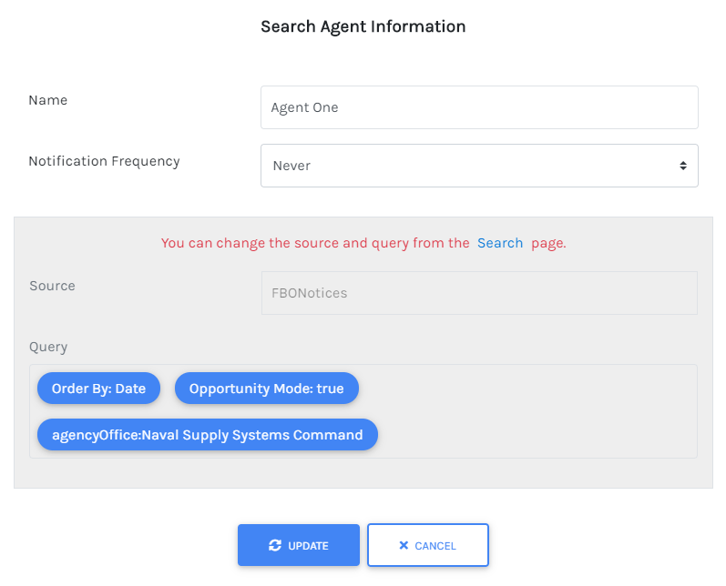 Update Search Agent